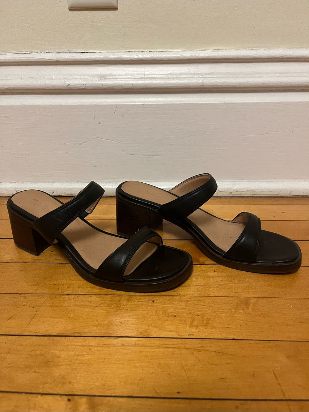 Madewell The Saige Double Strap Sandal in Black Leather
